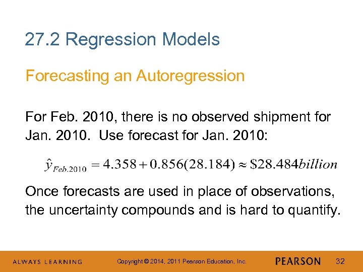 27. 2 Regression Models Forecasting an Autoregression For Feb. 2010, there is no observed