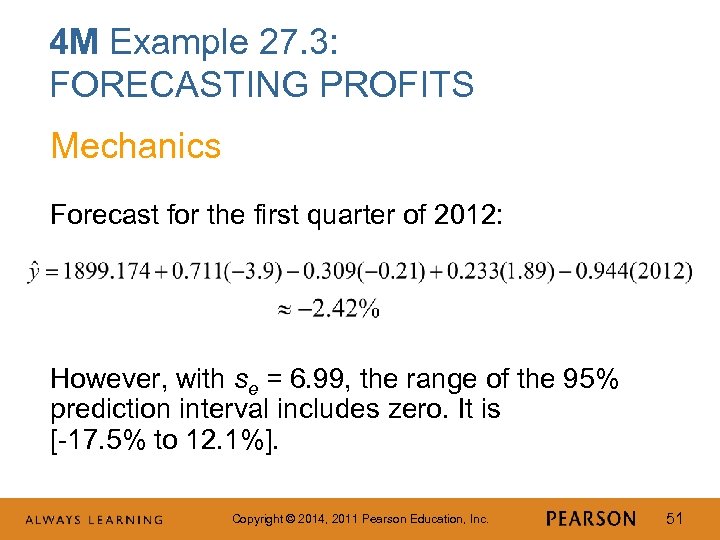 4 M Example 27. 3: FORECASTING PROFITS Mechanics Forecast for the first quarter of