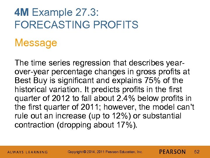 4 M Example 27. 3: FORECASTING PROFITS Message The time series regression that describes