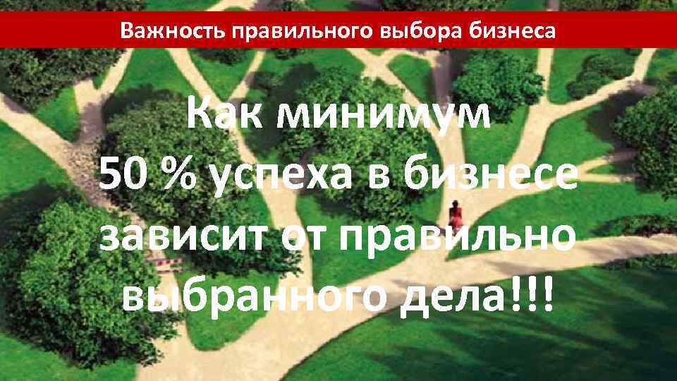 Важность правильного выбора бизнеса Как минимум 50 % успеха в бизнесе зависит от правильно