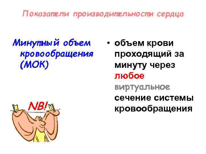 Показатели производительности сердца Минутный объем кровообращения (МОК) • объем крови проходящий за минуту через
