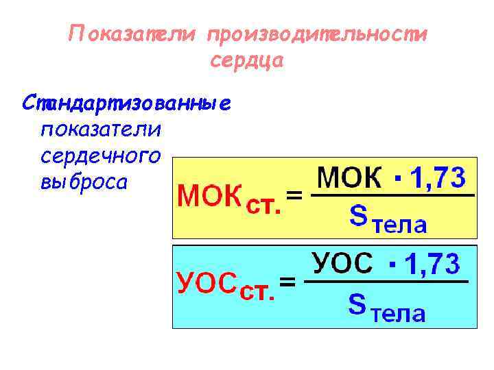 Показатели производительности сердца Стандартизованные показатели сердечного выброса 
