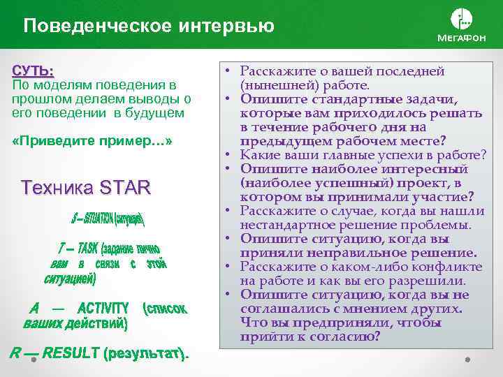 Поведенческое интервью СУТЬ: По моделям поведения в прошлом делаем выводы о его поведении в