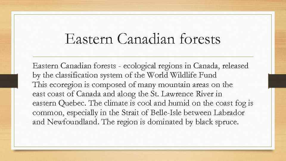 Eastern Canadian forests - ecological regions in Canada, released by the classification system of