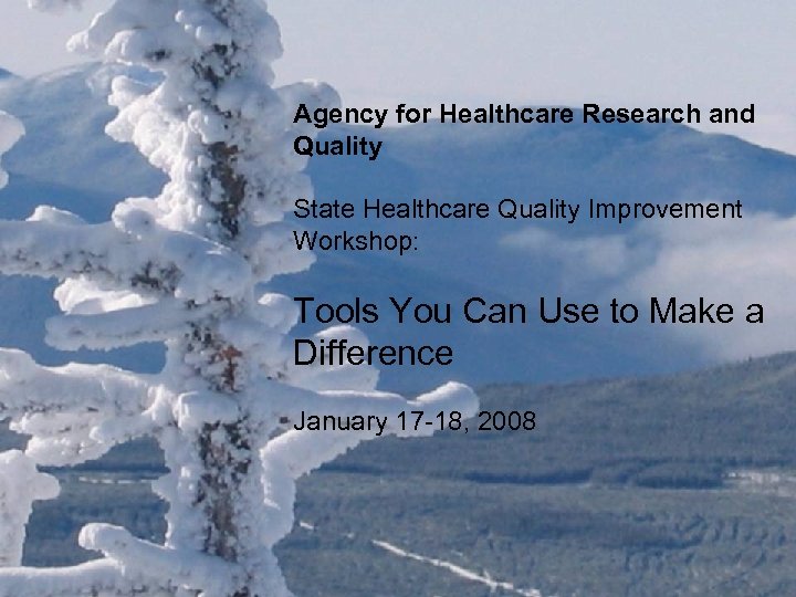 Agency for Healthcare Research and Quality State Healthcare Quality Improvement Workshop: Tools You Can