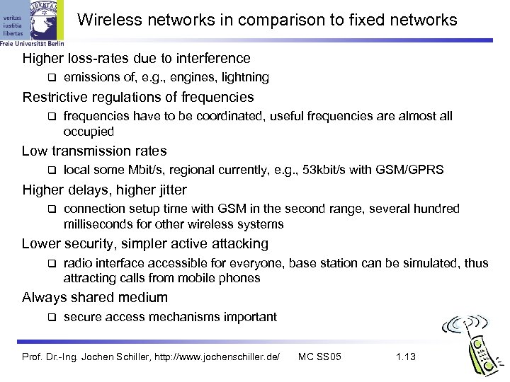 Wireless networks in comparison to fixed networks Higher loss-rates due to interference q emissions