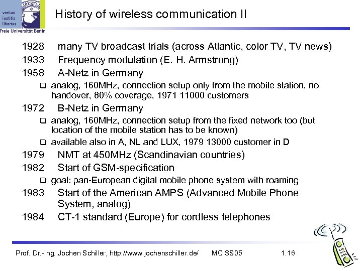 History of wireless communication II 1928 1933 1958 q 1972 many TV broadcast trials