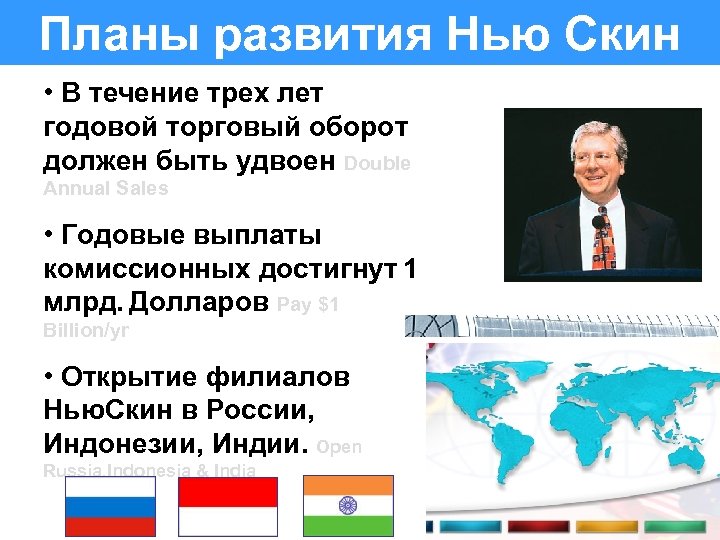 Планы развития Нью Скин • В течение трех лет годовой торговый оборот должен быть