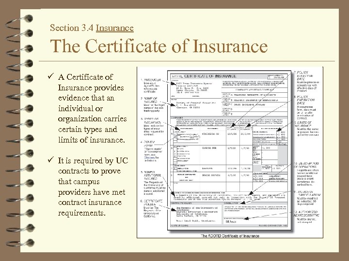 Section 3. 4 Insurance The Certificate of Insurance ü A Certificate of Insurance provides