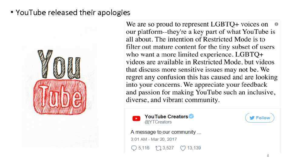  • You. Tube released their apologies 8 