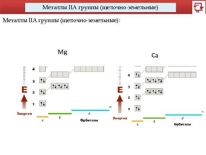 Металлы IIA группы (щелочно-земельные): Mg Ca 