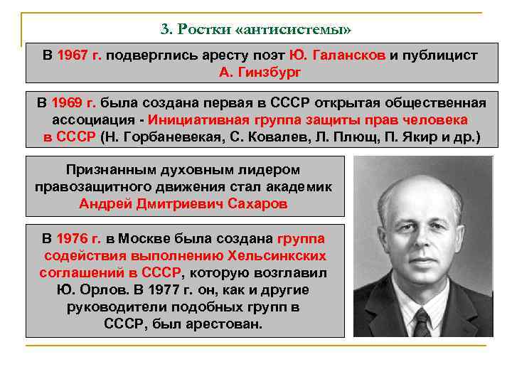 3. Ростки «антисистемы» В 1967 г. подверглись аресту поэт Ю. Галансков и публицист А.