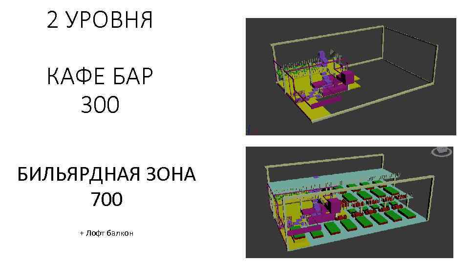 2 УРОВНЯ КАФЕ БАР 300 БИЛЬЯРДНАЯ ЗОНА 700 + Лофт балкон 