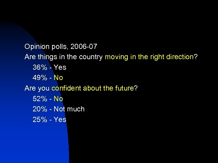 Opinion polls, 2006 -07 Are things in the country moving in the right direction?