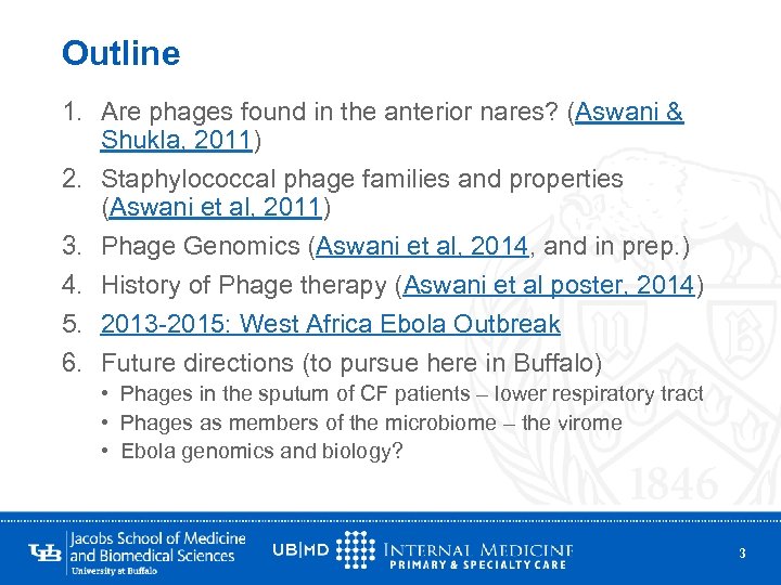 Outline 1. Are phages found in the anterior nares? (Aswani & Shukla, 2011) 2.