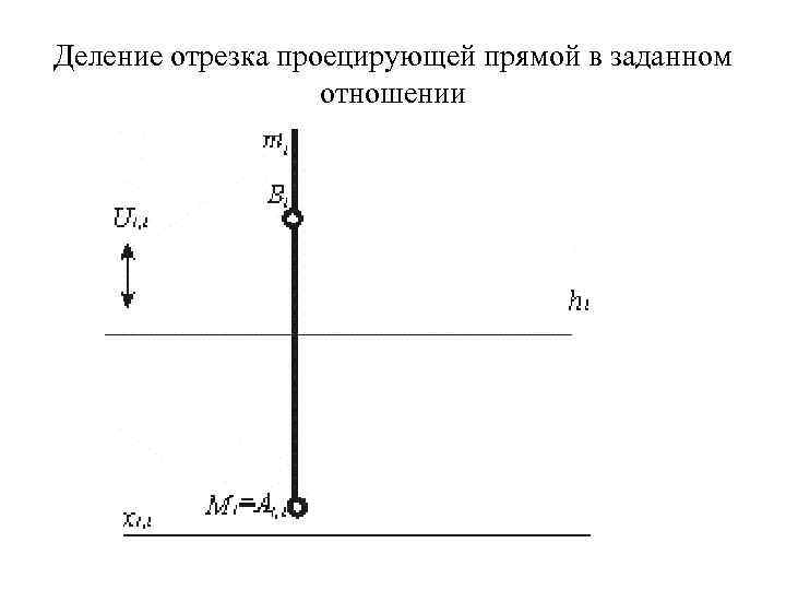 Деление отрезка проецирующей прямой в заданном отношении 