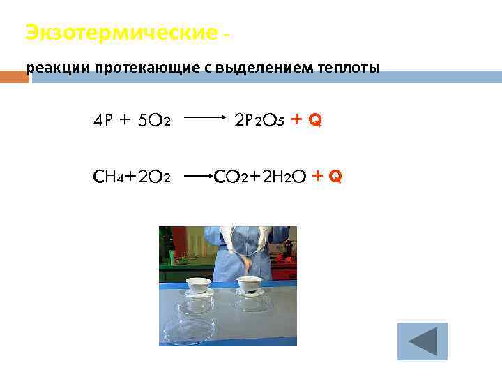 Экзотермические реакции протекающие с выделением теплоты 4 P + 5 O 2 2 P