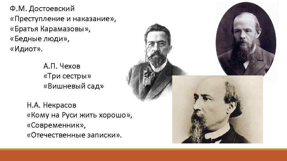 Ф. М. Достоевский «Преступление и наказание» , «Братья Карамазовы» , «Бедные люди» , «Идиот»