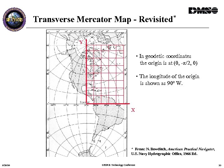 Transverse Mercator Map - Revisited* Y • In geodetic coordinates the origin is at