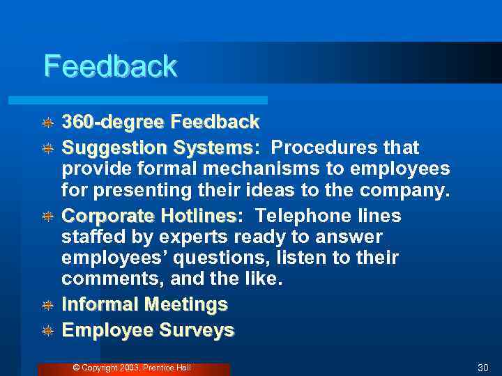 Feedback 360 -degree Feedback Suggestion Systems: Procedures that Systems provide formal mechanisms to employees