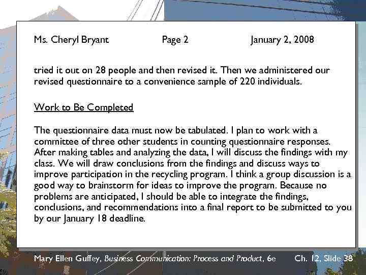 Page Student Progress 2 –January 2, 2008 Report Continued Ms. Cheryl Bryant tried it