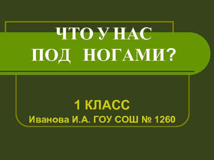 ЧТО У НАС ПОД НОГАМИ? 1 КЛАСС Иванова И. А. ГОУ СОШ № 1260