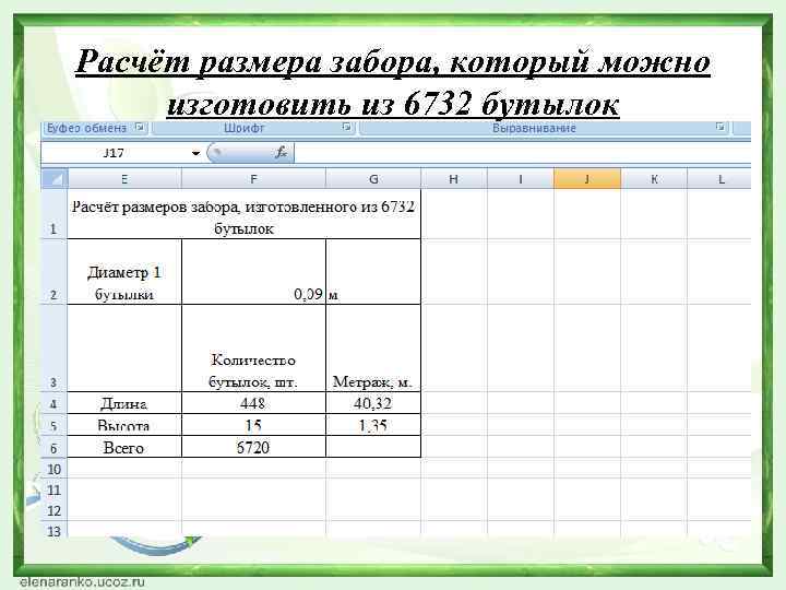 Расчёт размера забора, который можно изготовить из 6732 бутылок 
