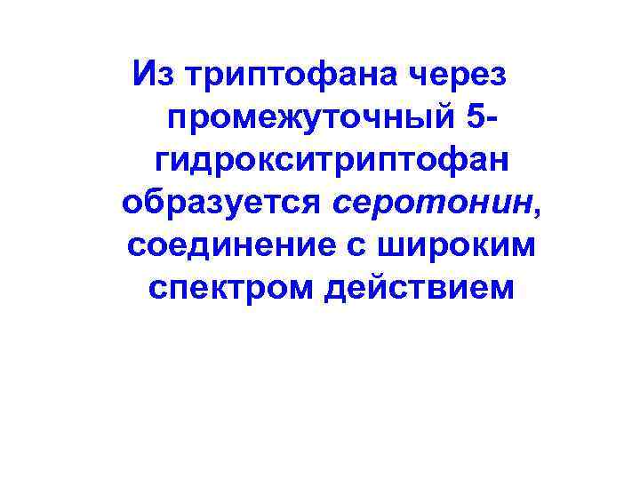 Из триптофана через промежуточный 5 гидрокситриптофан образуется серотонин, соединение с широким спектром действием 