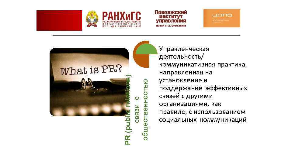PR (public relations) связи с общественностью Управленческая деятельность/ коммуникативная практика, направленная на установление и