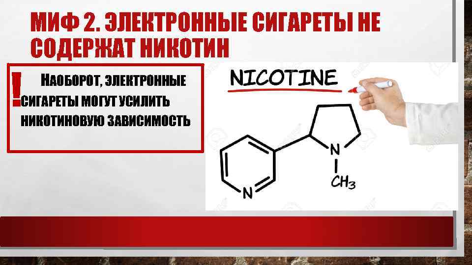 МИФ 2. ЭЛЕКТРОННЫЕ СИГАРЕТЫ НЕ СОДЕРЖАТ НИКОТИН ! НАОБОРОТ, ЭЛЕКТРОННЫЕ СИГАРЕТЫ МОГУТ УСИЛИТЬ НИКОТИНОВУЮ