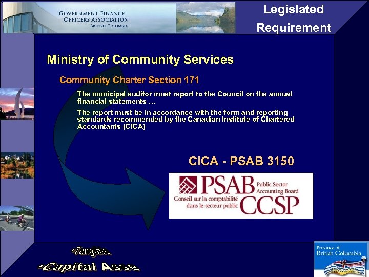 Legislated Requirement Ministry of Community Services Community Charter Section 171 The municipal auditor must