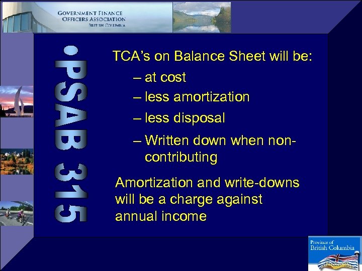 TCA’s on Balance Sheet will be: – at cost – less amortization – less