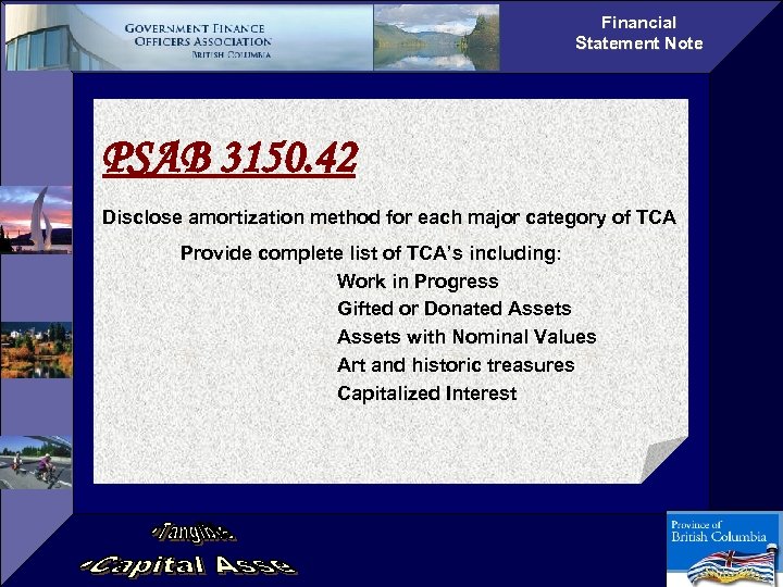 Financial Statement Note PSAB 3150. 42 Disclose amortization method for each major category of