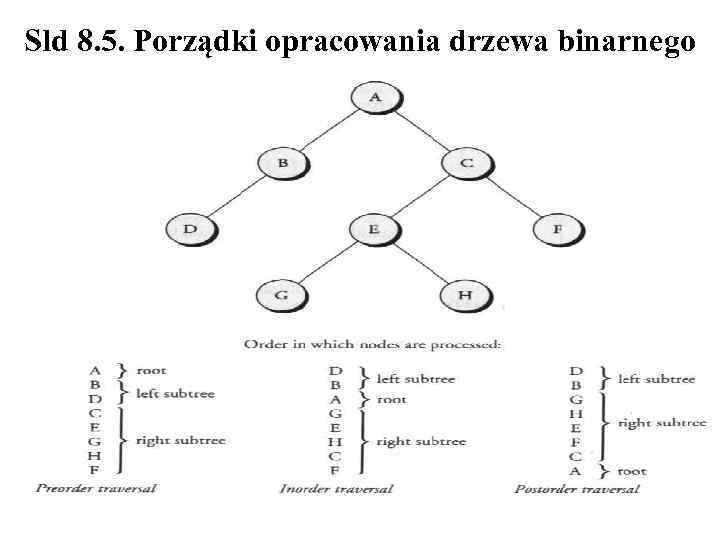 Sld 8. 5. Porządki opracowania drzewa binarnego 