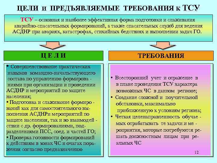 ЦЕЛИ И ПРЕДЪЯВЛЯЕМЫЕ ТРЕБОВАНИЯ К ТСУ – основная и наиболее эффективная форма подготовки и