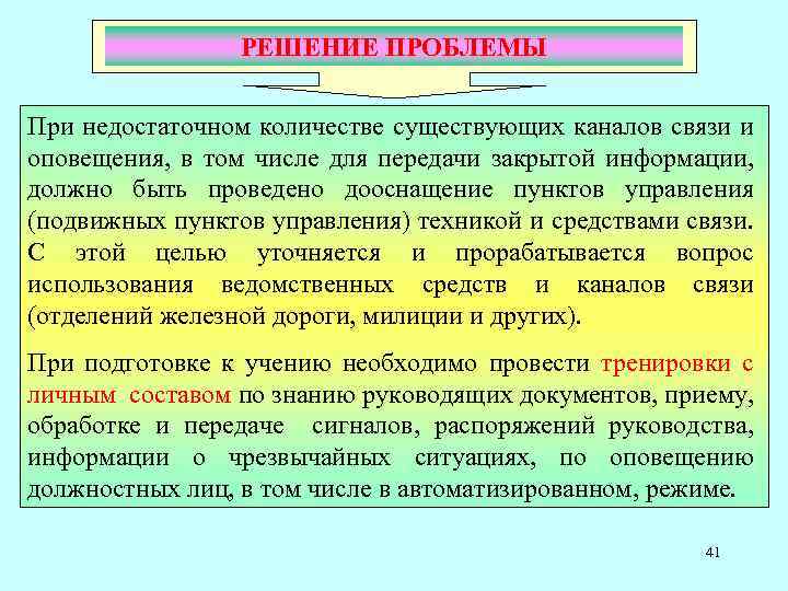 РЕШЕНИЕ ПРОБЛЕМЫ При недостаточном количестве существующих каналов связи и оповещения, в том числе для