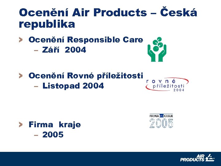 Ocenění Air Products – Česká republika > Ocenění Responsible Care – Září 2004 >