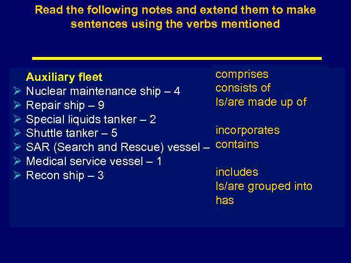 Read the following notes and extend them to make sentences using the verbs mentioned