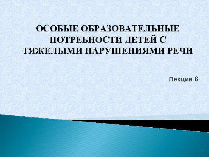 ОСОБЫЕ ОБРАЗОВАТЕЛЬНЫЕ ПОТРЕБНОСТИ ДЕТЕЙ С ТЯЖЕЛЫМИ НАРУШЕНИЯМИ РЕЧИ Лекция 6 1 