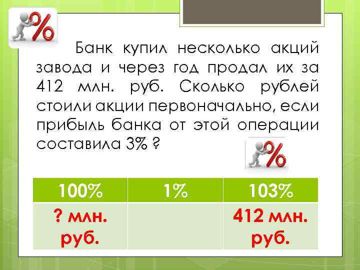 Банк купил несколько акций завода и через год продал их за 412 млн. руб.