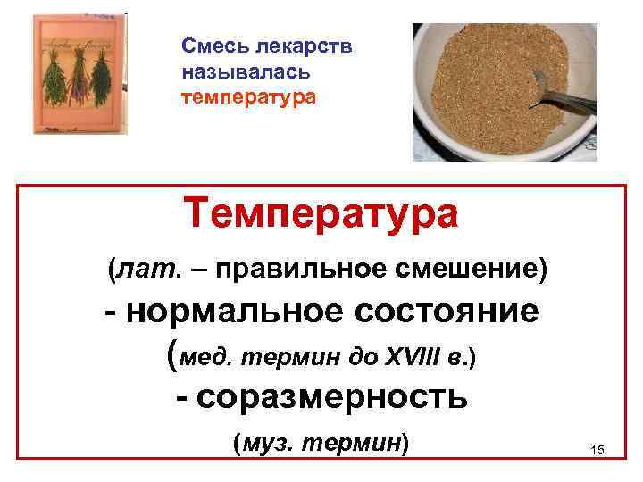 Смесь лекарств называлась температура Температура (лат. – правильное смешение) - нормальное состояние (мед. термин