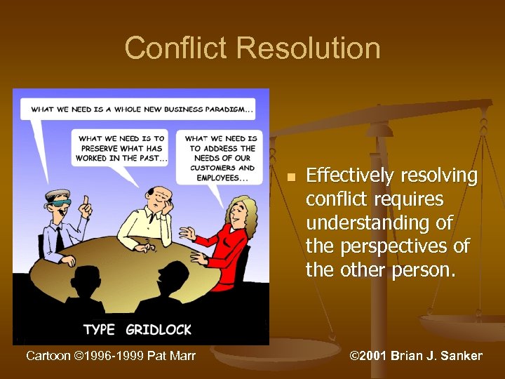 Conflict Resolution n Cartoon © 1996 -1999 Pat Marr Effectively resolving conflict requires understanding