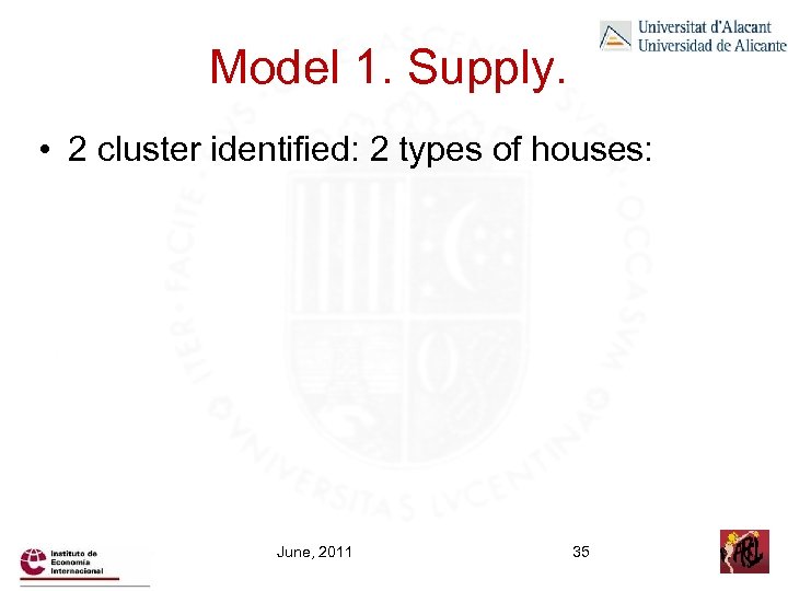 Model 1. Supply. • 2 cluster identified: 2 types of houses: June, 2011 35