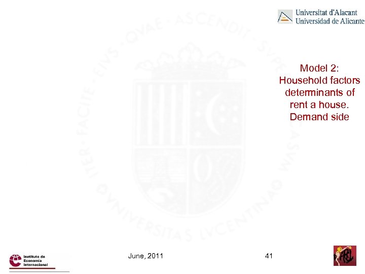 Model 2: Household factors determinants of rent a house. Demand side June, 2011 41