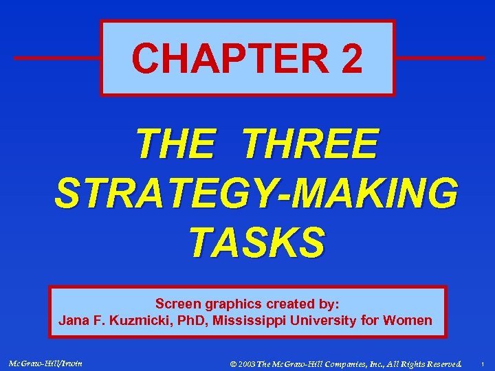 CHAPTER 2 THE THREE STRATEGY-MAKING TASKS Screen graphics created by: Jana F. Kuzmicki, Ph.