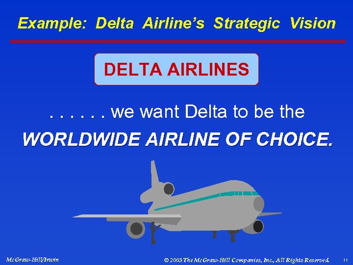 Example: Delta Airline’s Strategic Vision DELTA AIRLINES . . . we want Delta to