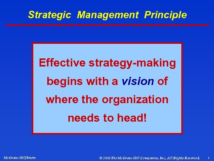 Strategic Management Principle Effective strategy-making begins with a vision of where the organization needs