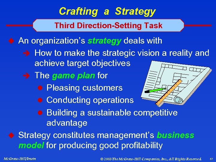 Crafting a Strategy Third Direction-Setting Task u An organization’s strategy deals with è How