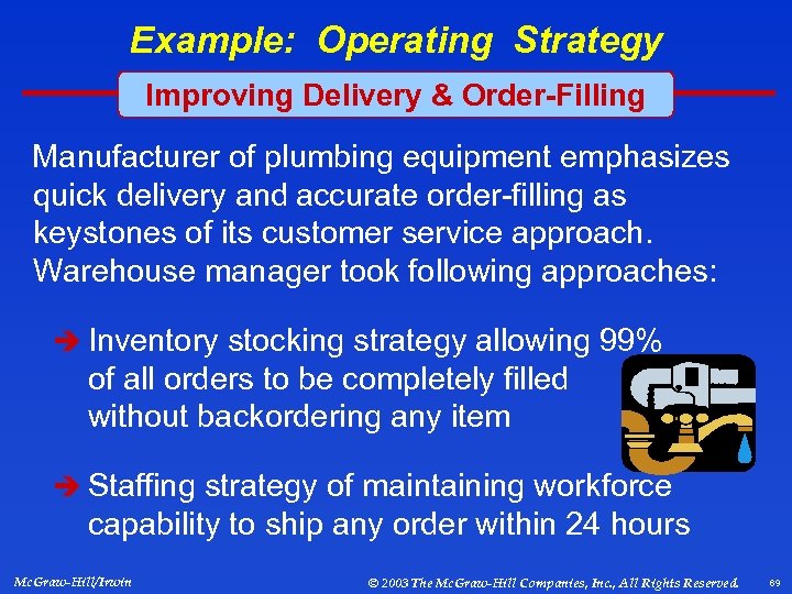 Example: Operating Strategy Improving Delivery & Order-Filling Manufacturer of plumbing equipment emphasizes quick delivery