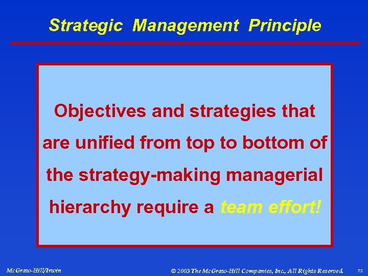 Strategic Management Principle Objectives and strategies that are unified from top to bottom of